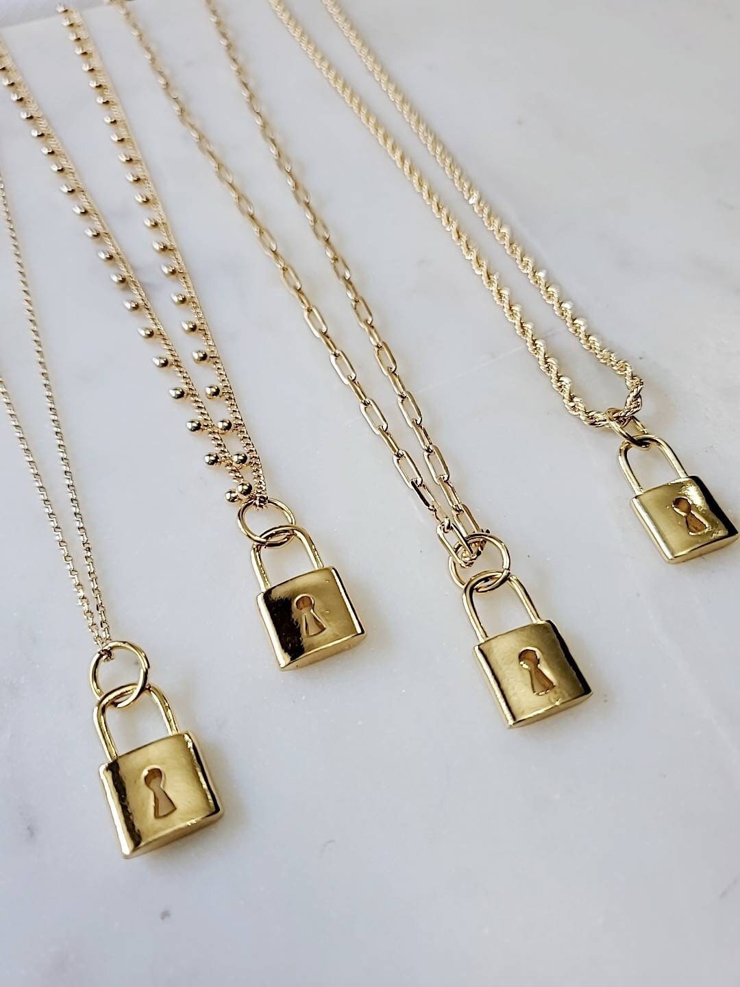 Layered Necklace, Padlock Pendant, Lock Necklace