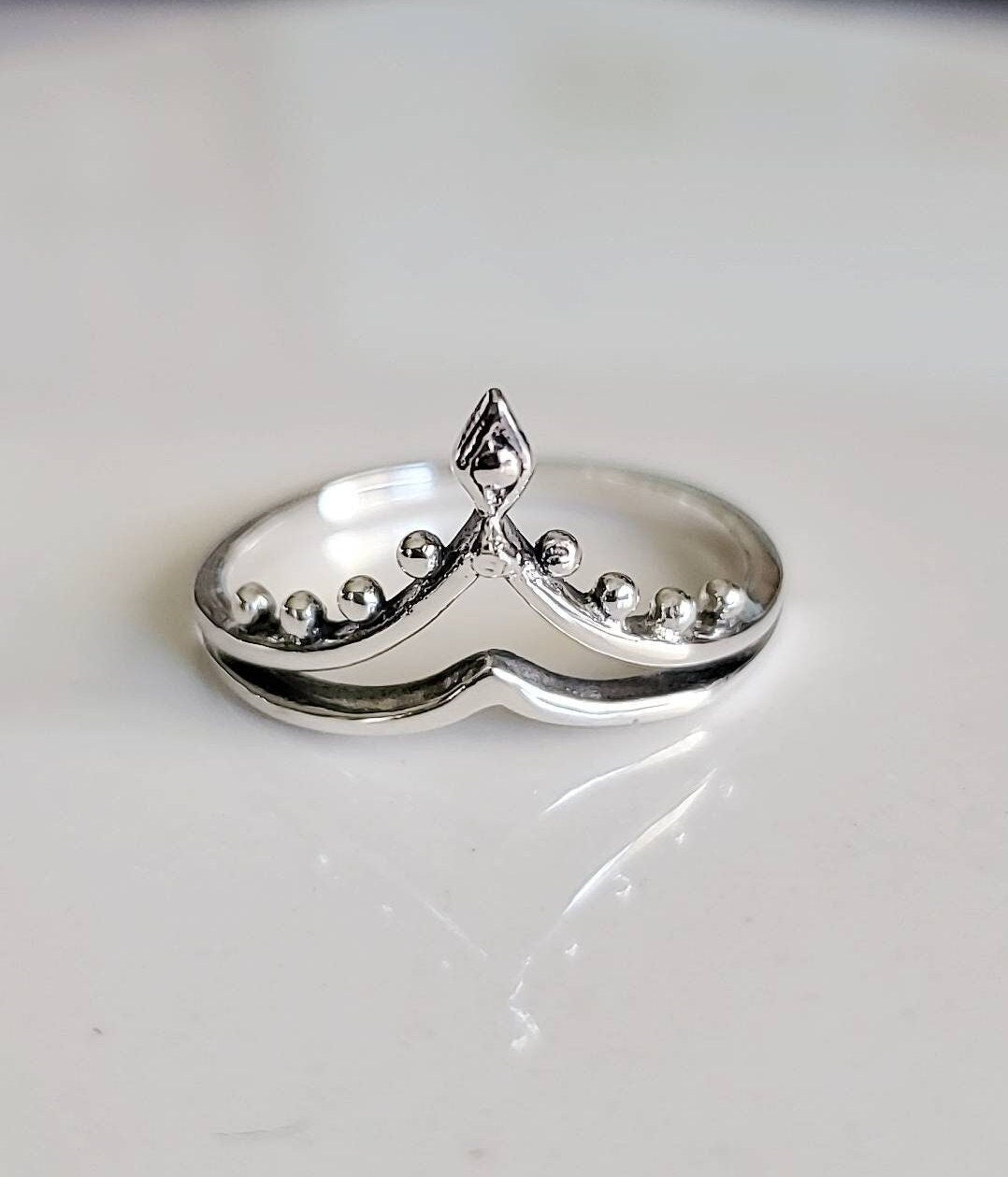 Sterling Silver Ring, 925 Ring, Women's Silver Ring, Statement Ring, Gift for Women, Beaded Ring, Crown Ring