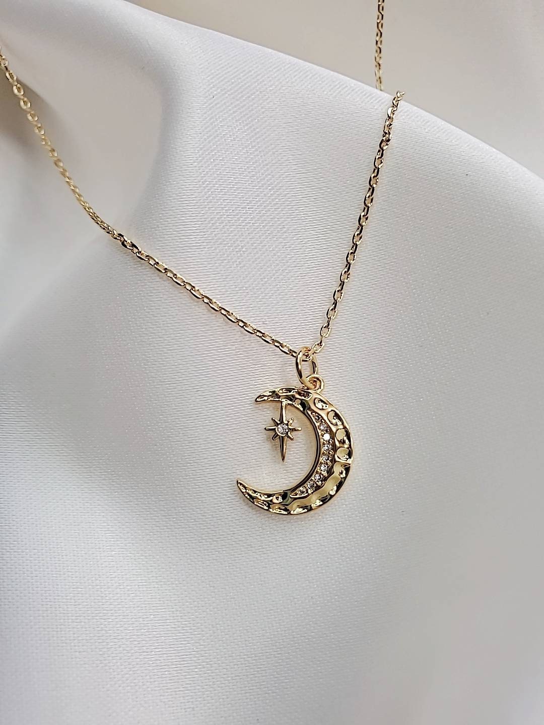 Gold Starburst & Moon Pendant Starburst Crescent Moon Necklace