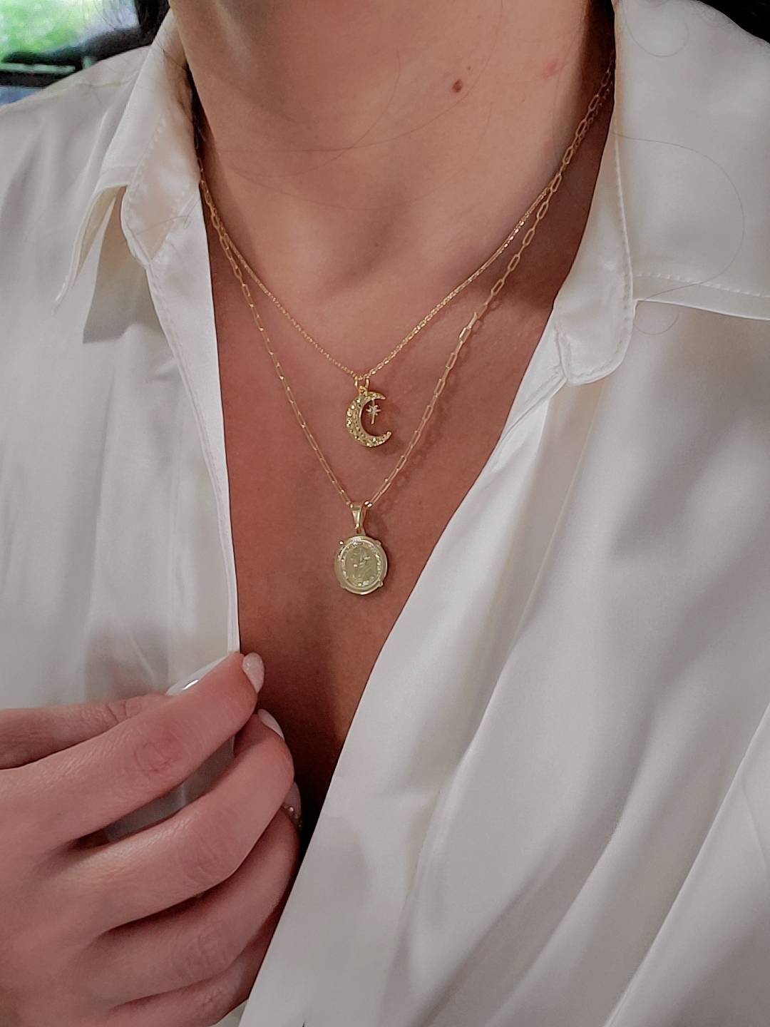 Gold Starburst & Moon Pendant Starburst Crescent Moon Necklace