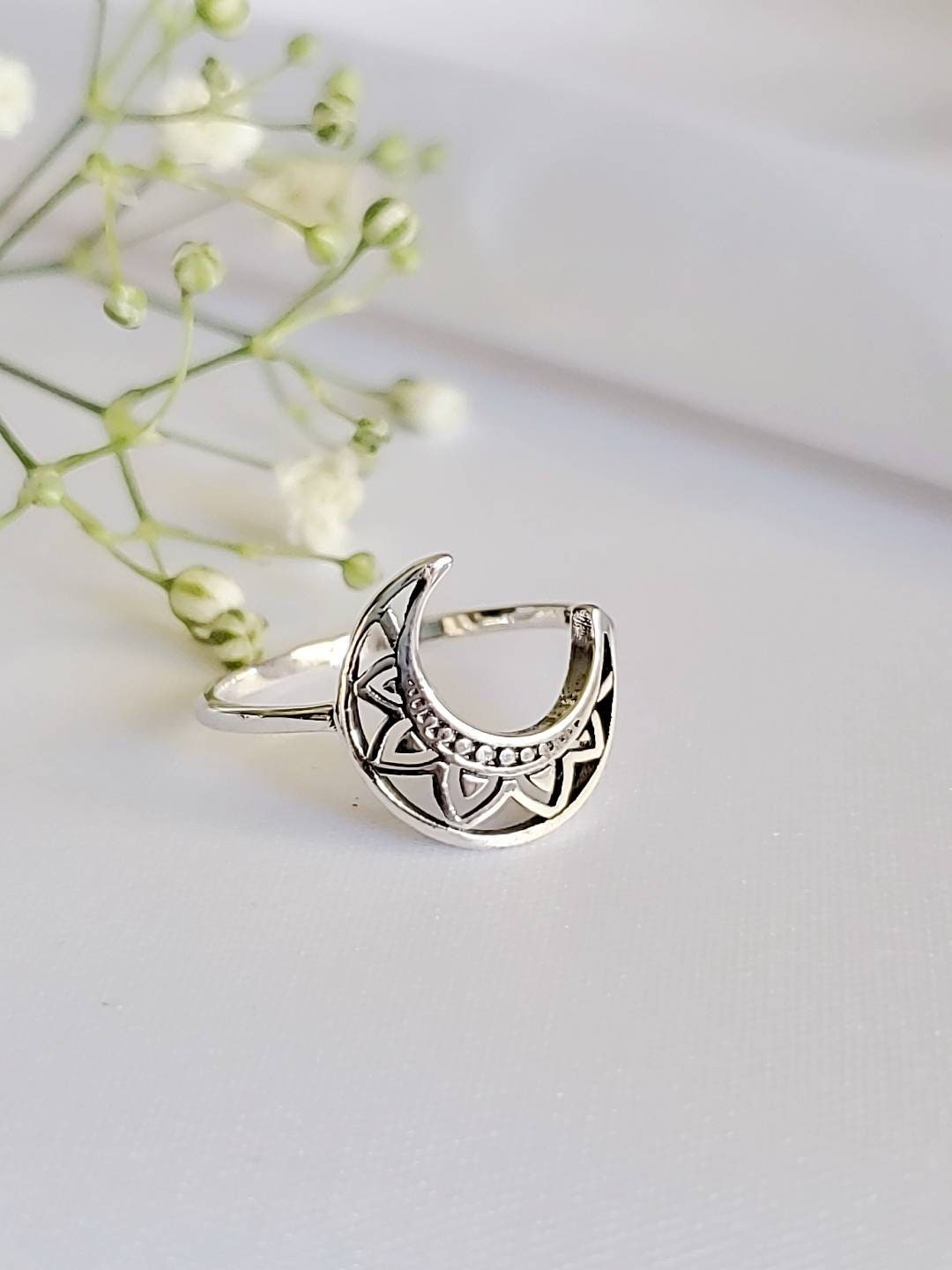 Crescent Moon Mandala Moon Ring