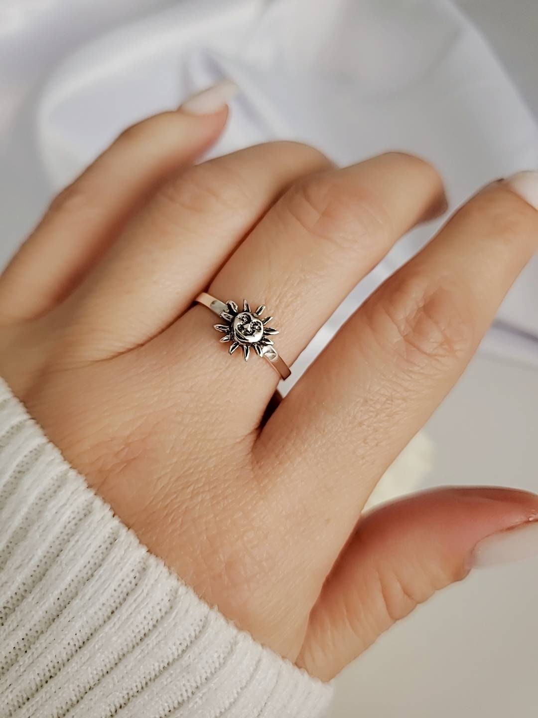 Sterling Silver Sun Ring, Women's Sun Ring, Minimalist Ring for Women
