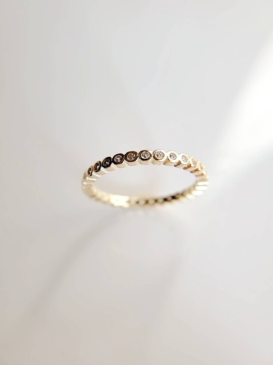 Sterling Silver with Gold Plated Eternity Ring, Dainty Gold Ring, Promise Ring, Anniversary Ring, Stack Ring, Gold Band, 925 Ring