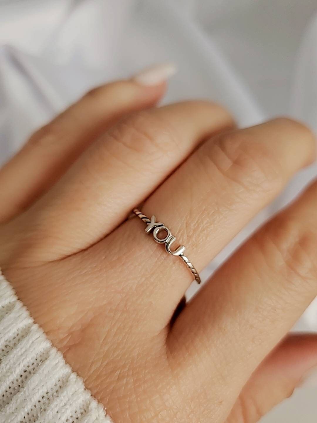 Sterling Silver Dainty "You" Ring, Thin Ring, Dainty Women's Ring, Promise Ring, Stack Ring, 925 Silver, Girl's Ring, YOU Lettering