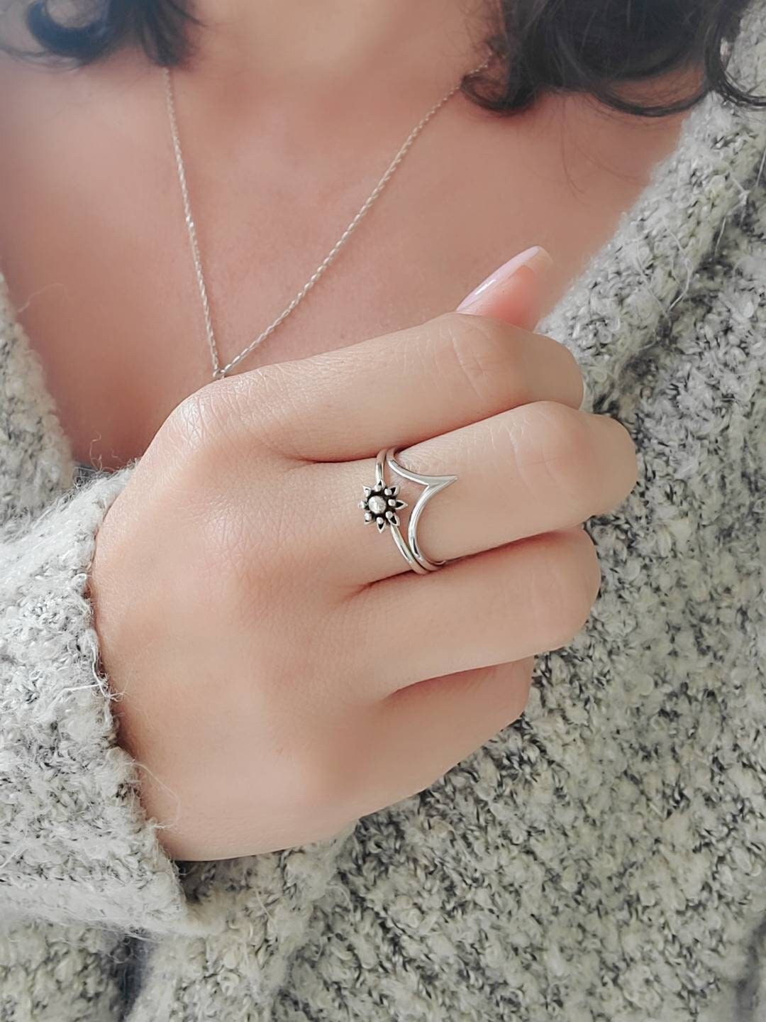 Sterling Silver Dainty Bali Ring, Flower Ring, Simple Beaded Flower Ring, Stack Ring, Simple Rings, Dainty Rings for Women