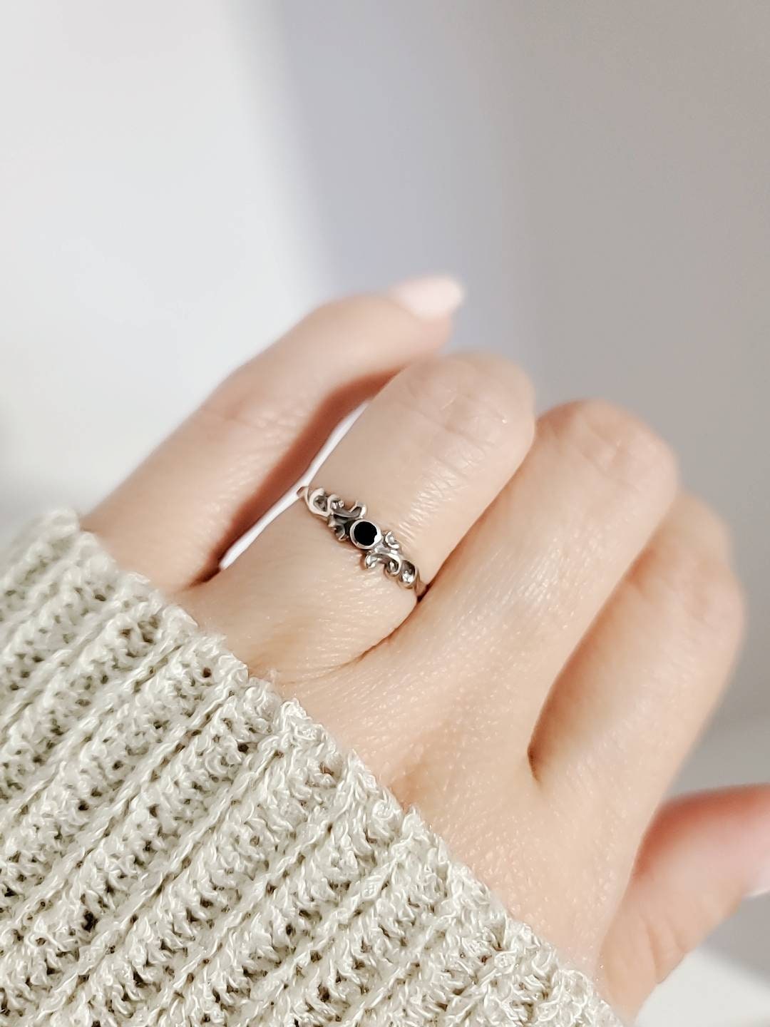 Thin Onyx Sterling Silver Ring