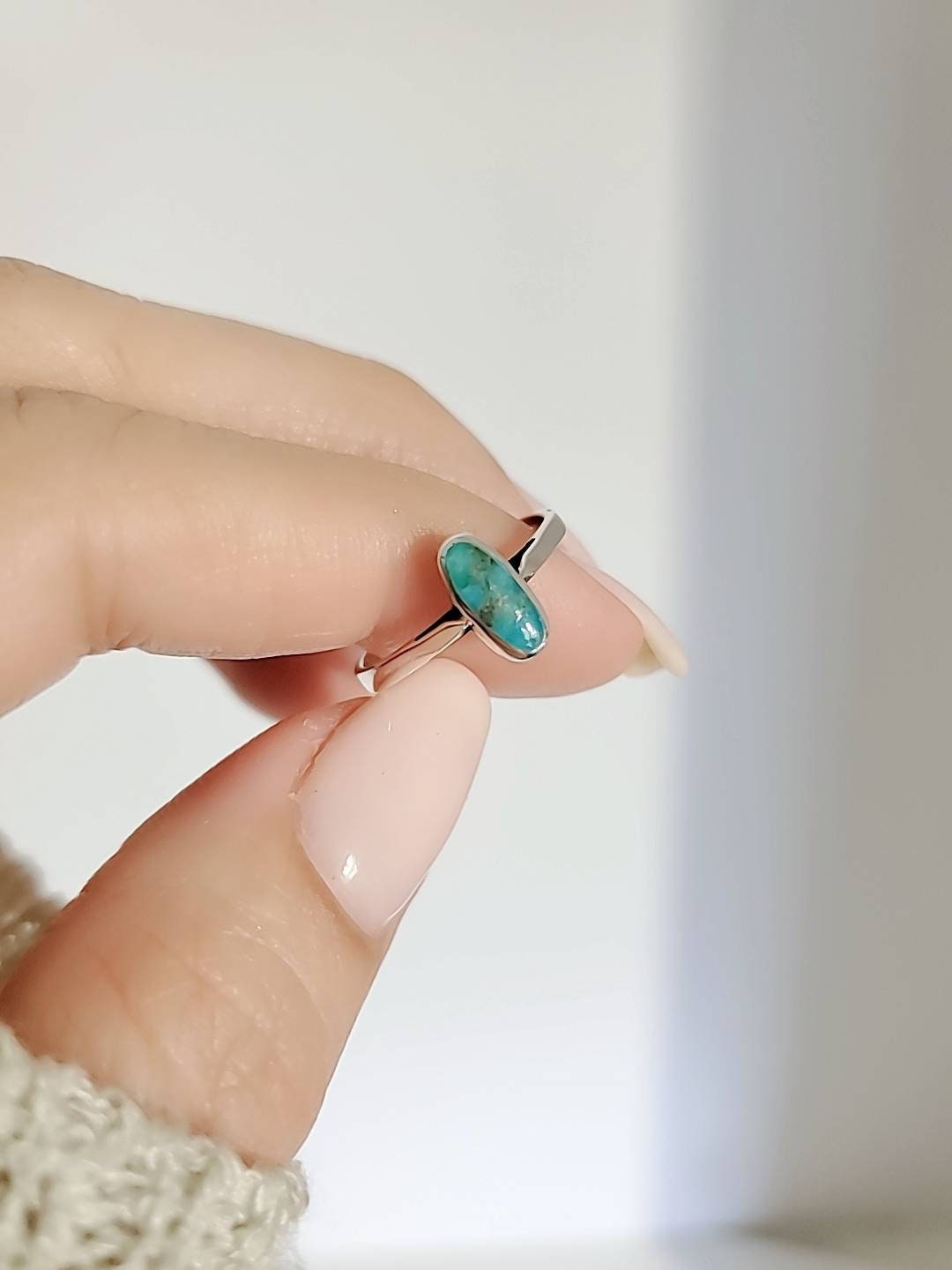 Genuine Turquoise Stone Dainty Oval Turquoise Minimalist Boho