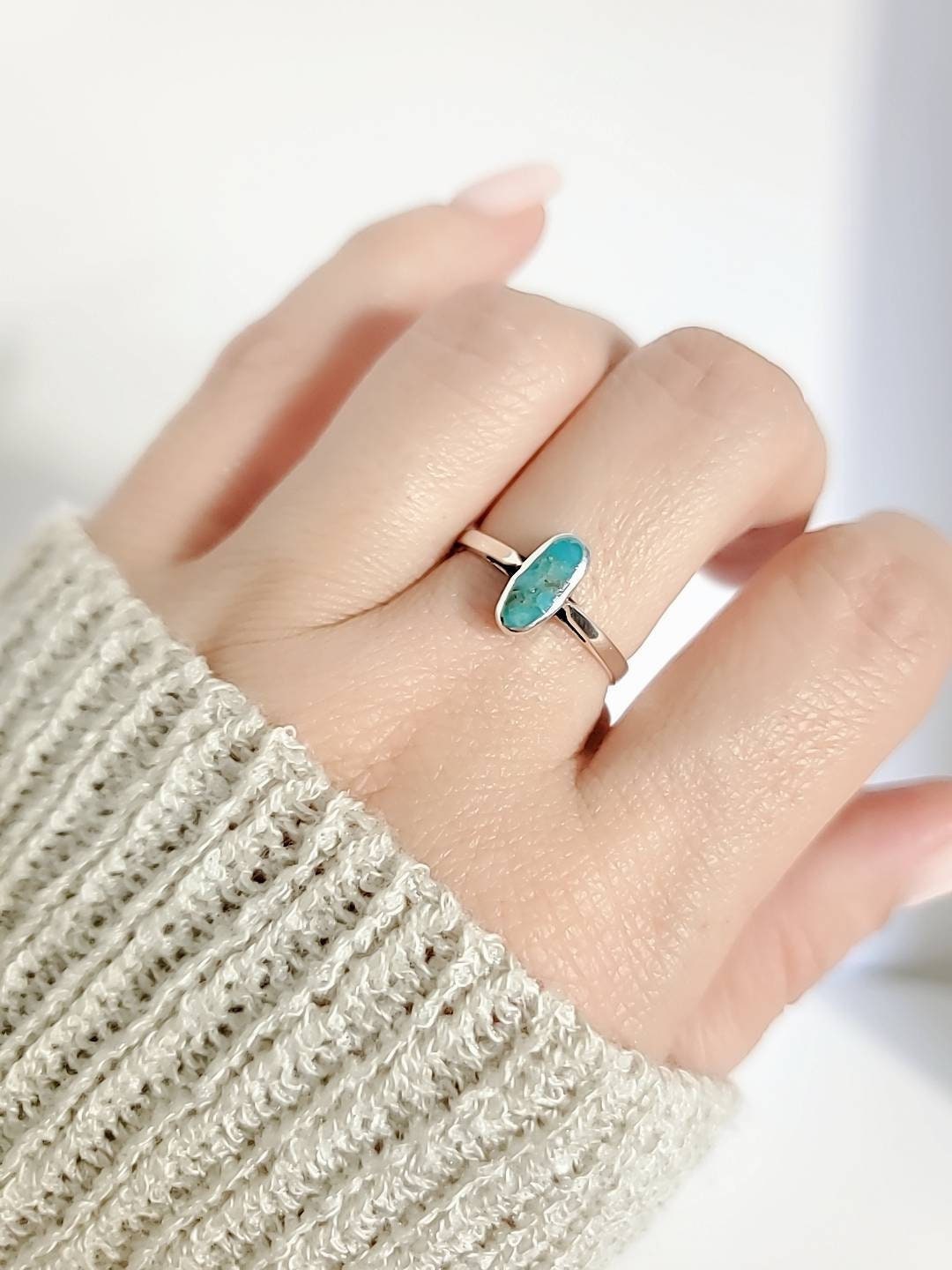 Genuine Turquoise Stone Dainty Oval Turquoise Minimalist Boho