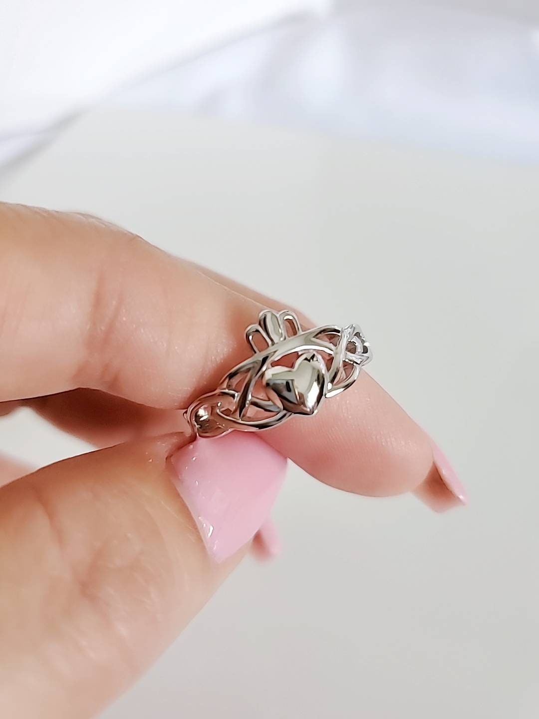 Sterling Silver Claddagh Ring, Celtic Women Ring, 925 Stamped, Irish Love Friendship Ring, Sizes 4-12