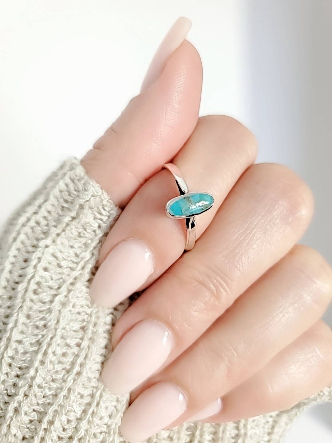 Genuine Turquoise Stone Dainty Oval Turquoise Minimalist Boho