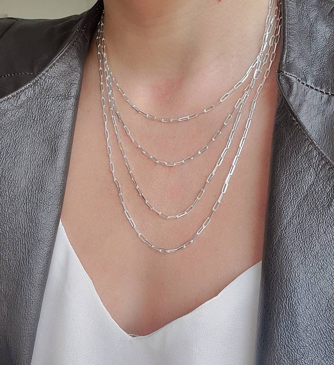 Sterling Silver Paper Clip Staple Chain, Staple Necklace, Layering Chain, Anklet Chain, 925 Italian Silver, 7" 16" 18" 20" 22" 24" Length