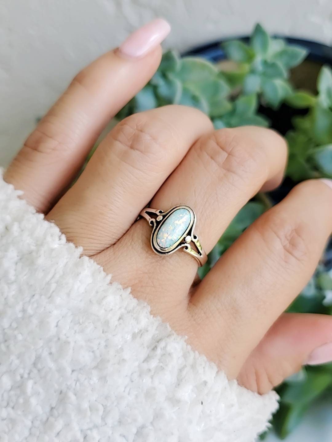 Sterling Silver Opal Ring, Women's Ring, Minimalist Ring, Oval Stone, 925 Stamped, Anniversary Gift, Gift for Women