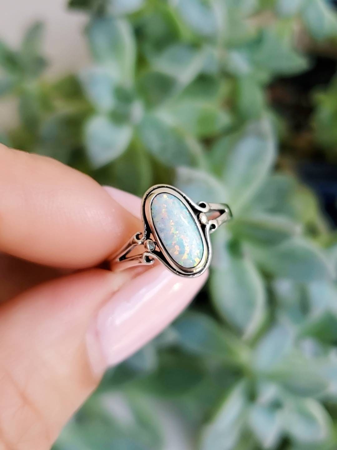Sterling Silver Opal Ring, Women's Ring, Minimalist Ring, Oval Stone, 925 Stamped, Anniversary Gift, Gift for Women
