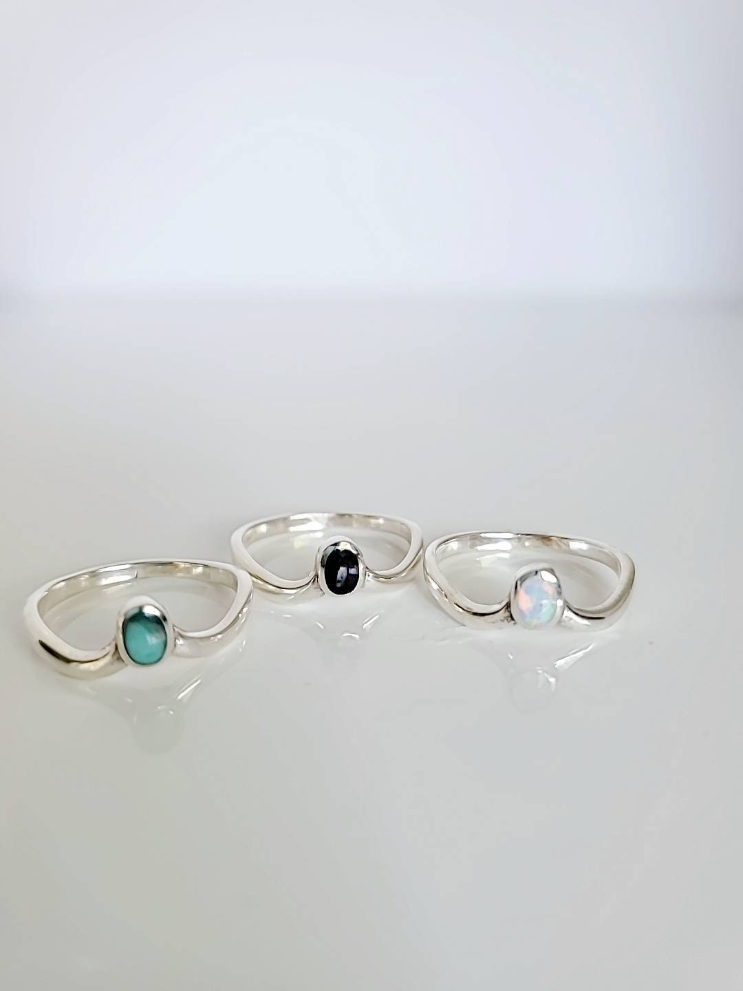 White Lab Opal Sterling Silver Chevron Ring