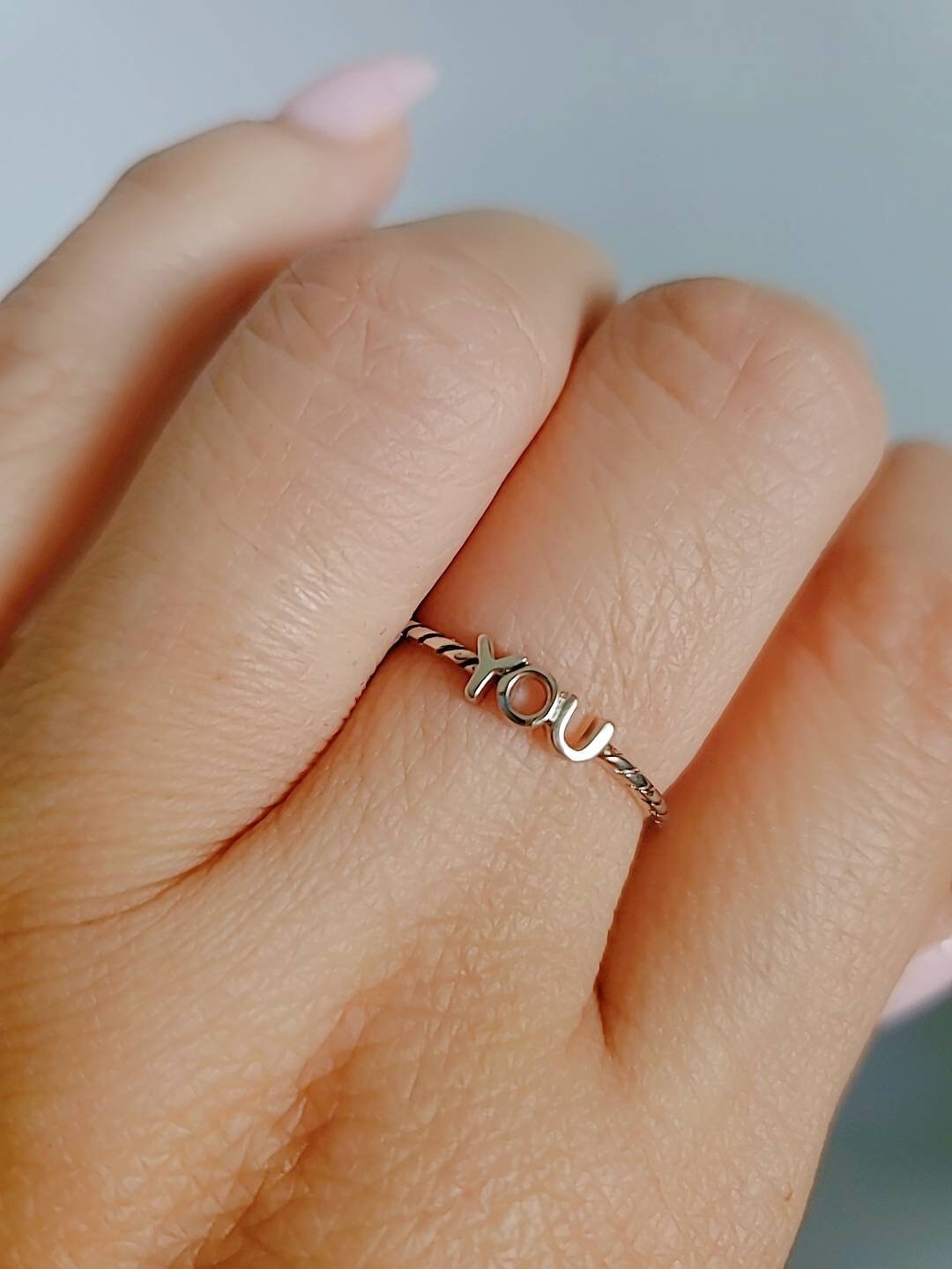 Sterling Silver Dainty "You" Ring, Thin Ring, Dainty Women's Ring, Promise Ring, Stack Ring, 925 Silver, Girl's Ring, YOU Lettering