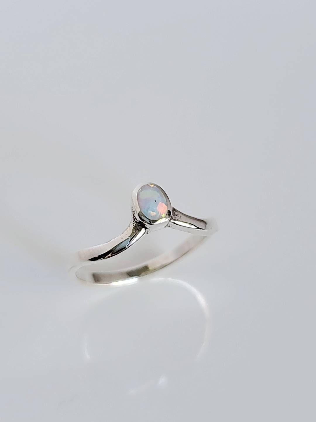 White Lab Opal Sterling Silver Chevron Ring
