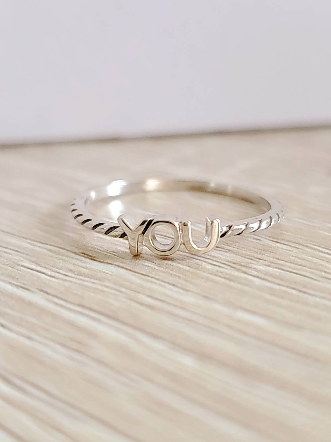 Sterling Silver Dainty "You" Ring, Thin Ring, Dainty Women's Ring, Promise Ring, Stack Ring, 925 Silver, Girl's Ring, YOU Lettering