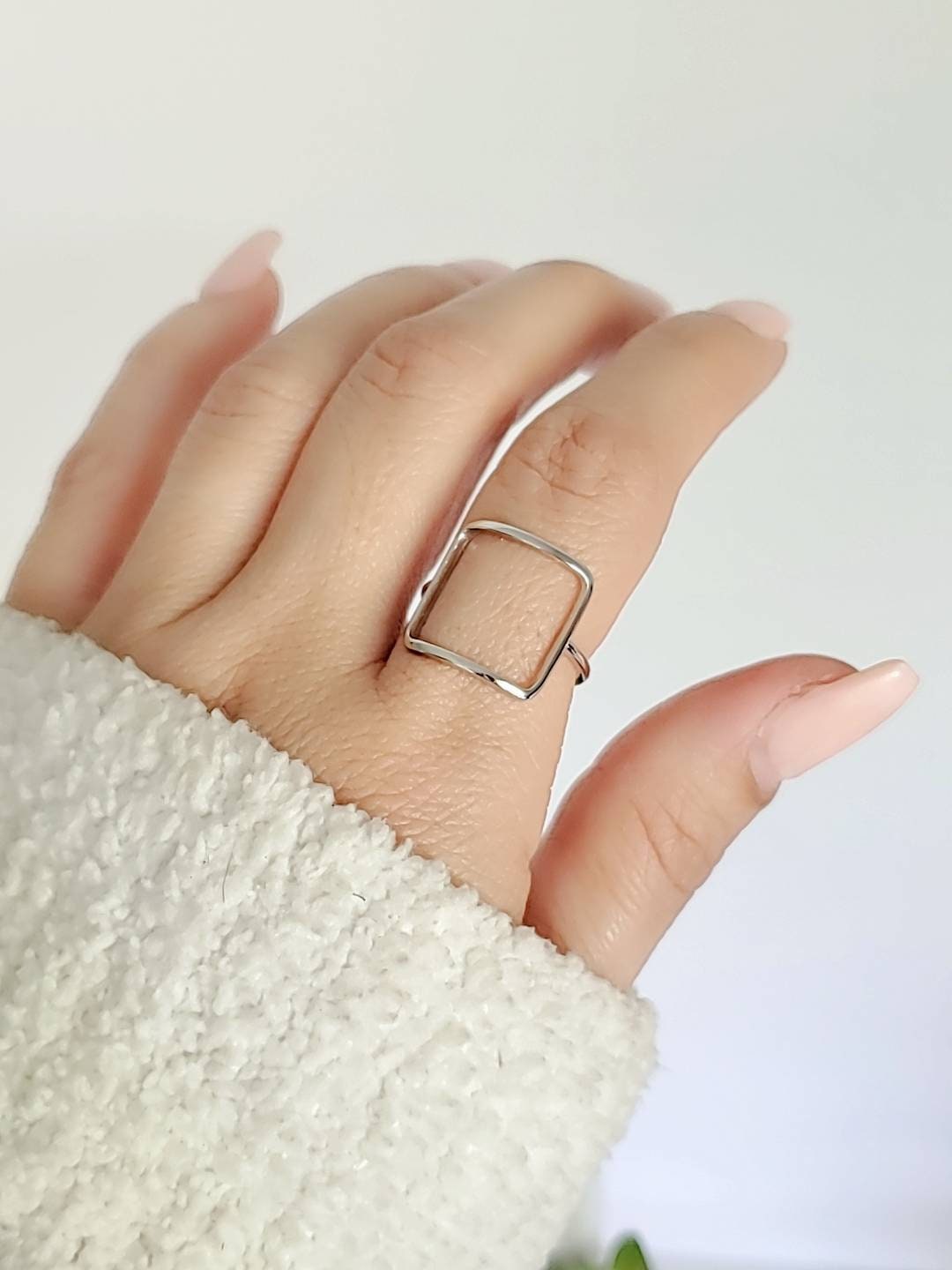 Open Square Sterling Silver Ring – 16mm Top Height, Rhodium Plated High Polish, Tarnish-Free, 925 Stamped Boho Stackable Ring