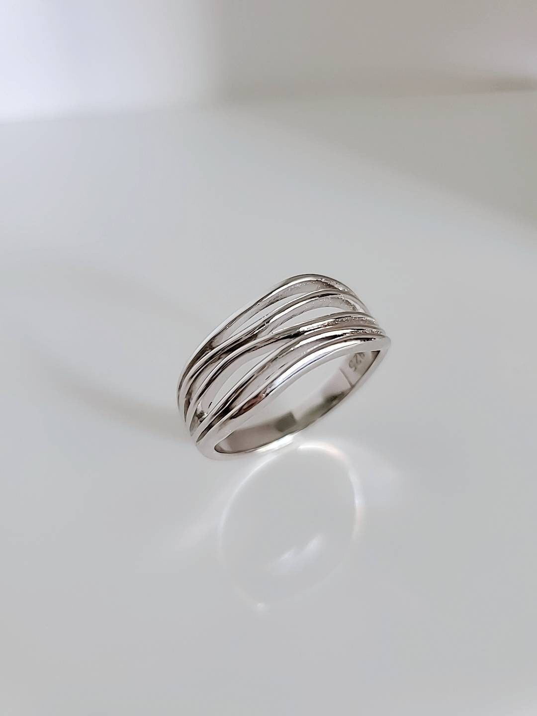 Sterling Silver Wavy Ring, Women's Band, 925 Stamped, Thumb Ring, Bohemian Boho Jewelry, Non Tarnish Ring, Gift for women