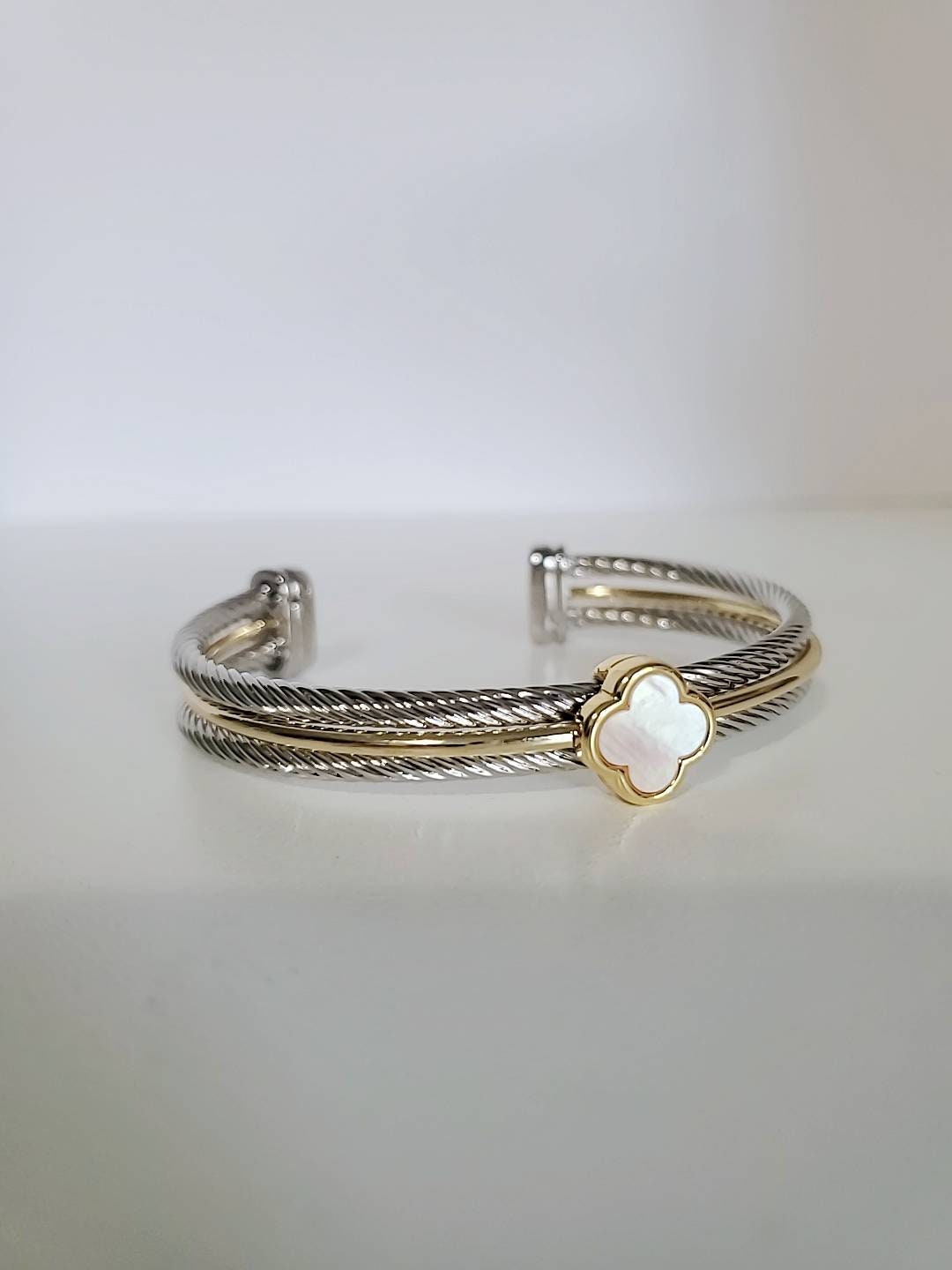 Mother of Pearl Clover Bangle Bracelet