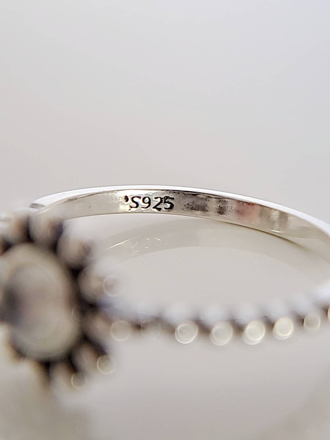 Sterling Silver Moonstone Flower Ring, Women's Ring, Rainbow Moonstone, Stack Ring, Bohemian, Minimalist Ring, 925 Stamped, Dainty Ring