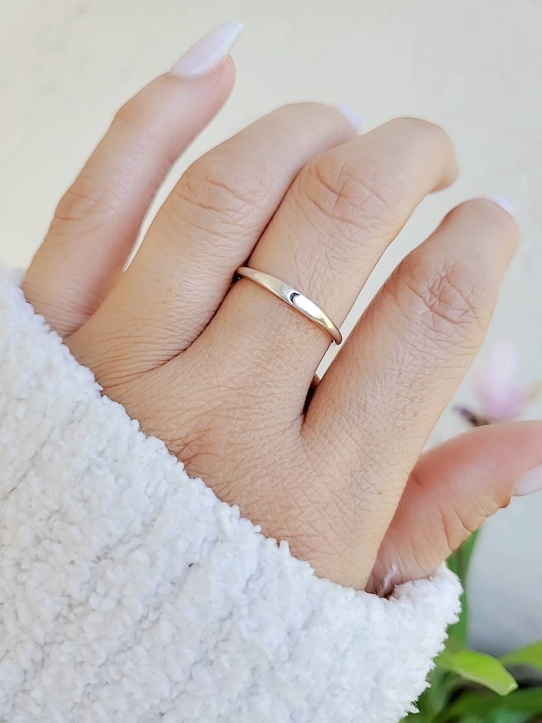 Sterling Silver Crescent Moon Ring, Thin Dainty Ring, 925 Minimalist Ring, Women's Simple Ring, 925 Stamped, Stack Ring,