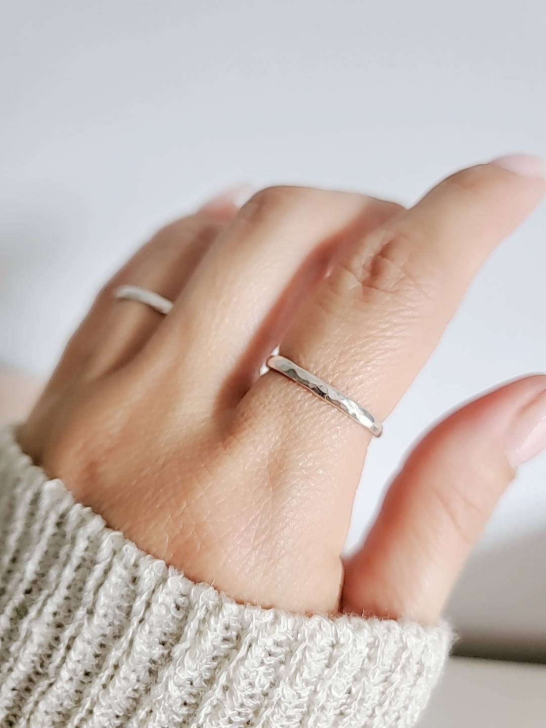 Sterling Silver Hammered Ring, 925 Stamped, Thumb Ring