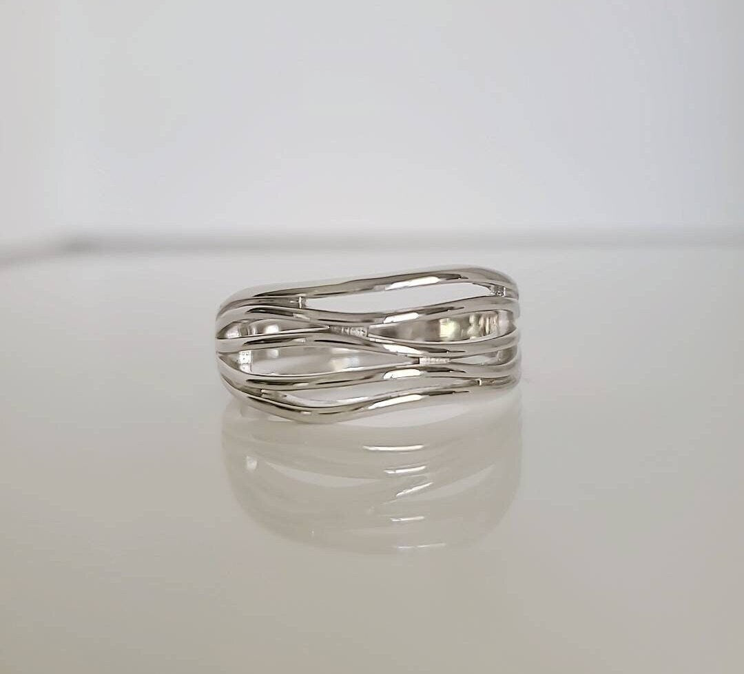 Sterling Silver Wavy Ring, Women's Band, 925 Stamped, Thumb Ring, Bohemian Boho Jewelry, Non Tarnish Ring, Gift for women