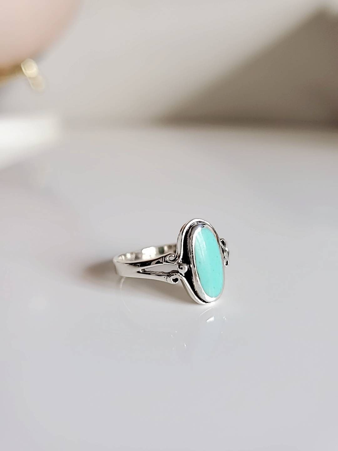 Turquoise Sterling Silver Women Dainty Turquoise Ring