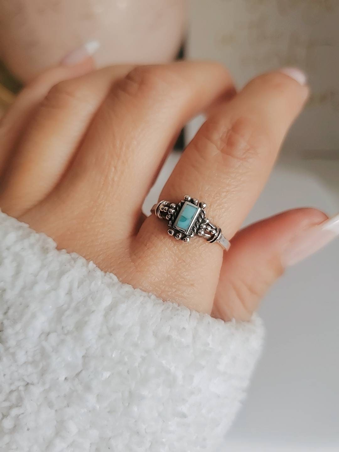 Genuine Turquoise Bali Sterling Silver Ring