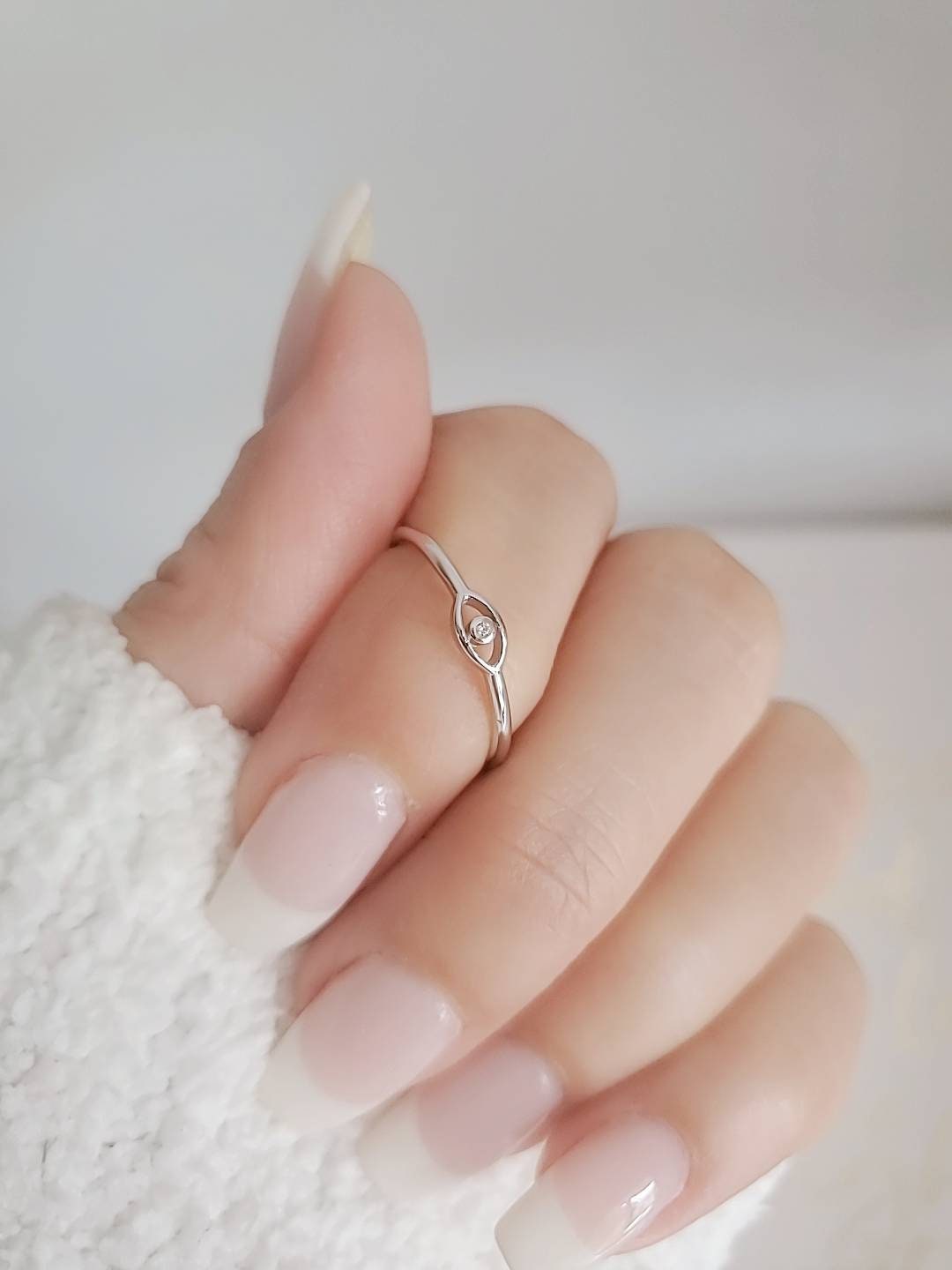 Sterling Silver Dainty Evil Eye Ring