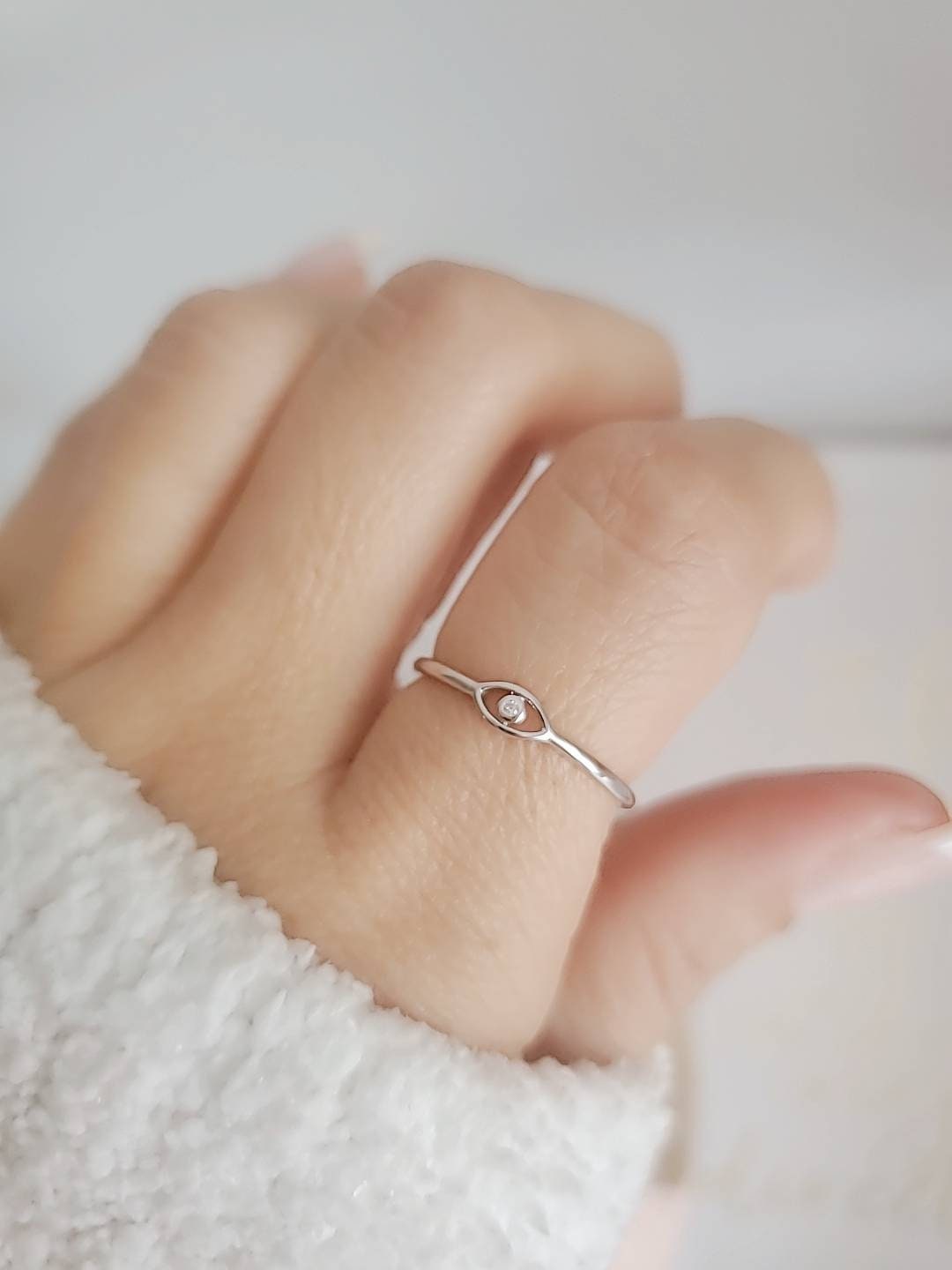 Sterling Silver Dainty Evil Eye Ring