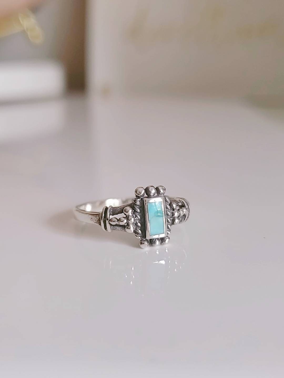 Genuine Turquoise Bali Sterling Silver Ring
