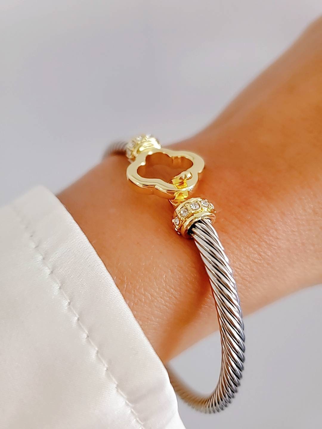 Clover Hook Closure Bangle Cuff Bracelet