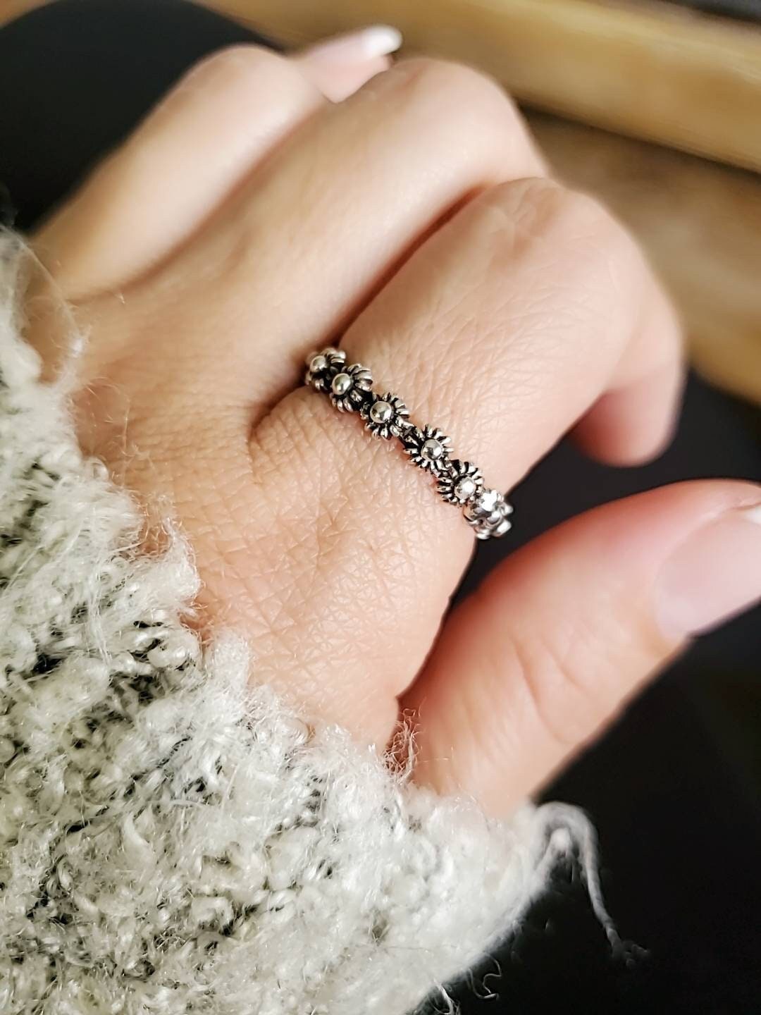 Sterling Silver Flower Bohemian Chic Minimalist Ring