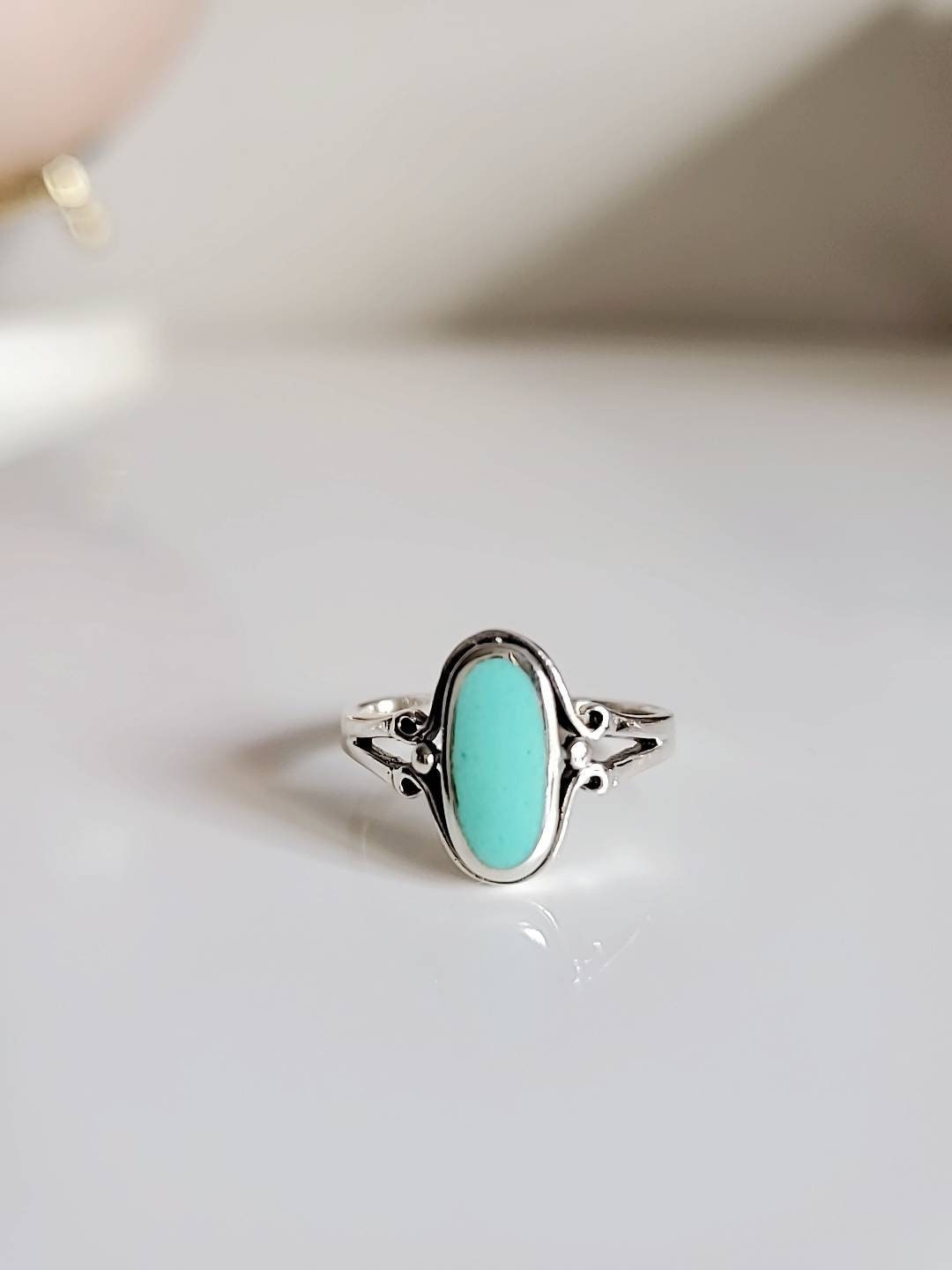 Turquoise Sterling Silver Women Dainty Turquoise Ring