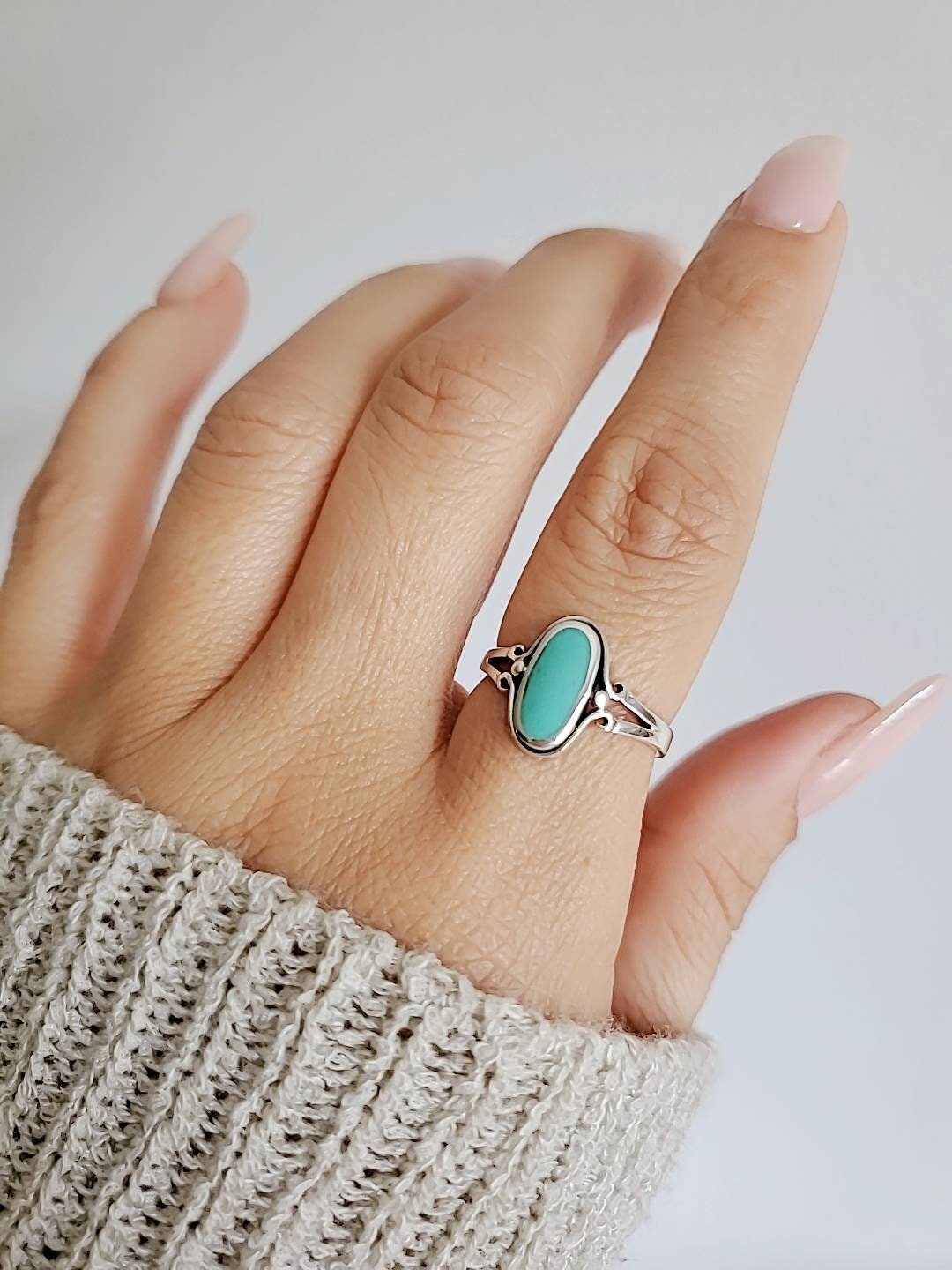 Turquoise Sterling Silver Women Dainty Turquoise Ring