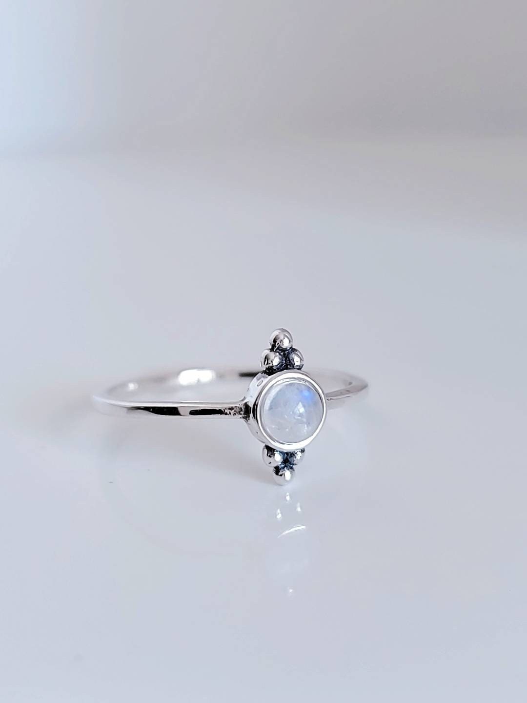 Sterling Silver Daintt Moonstone Ring, Women's Ring, Rainbow Moonstone, Stack Ring, Tiny Ring, Bohemian, Minimalist Girls Ring, 925 Stamped