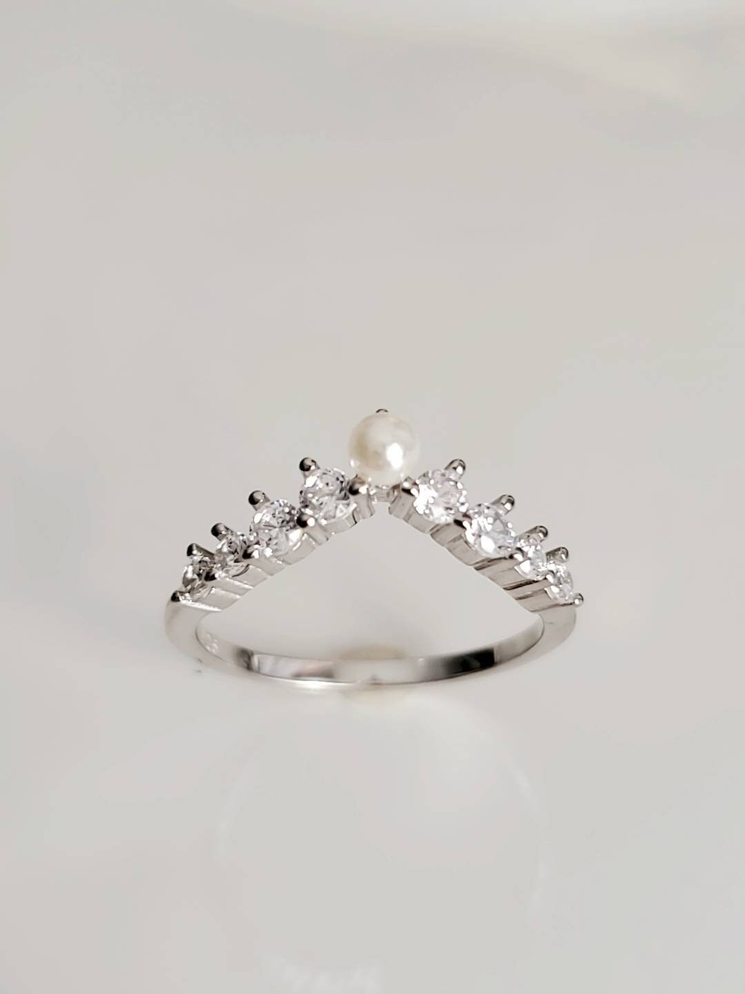 Natural Fresh Water Pearl Sterling Silver Ring – 925 Stamped, High Polish, Statement & Dainty Design with Simulated Diamonds