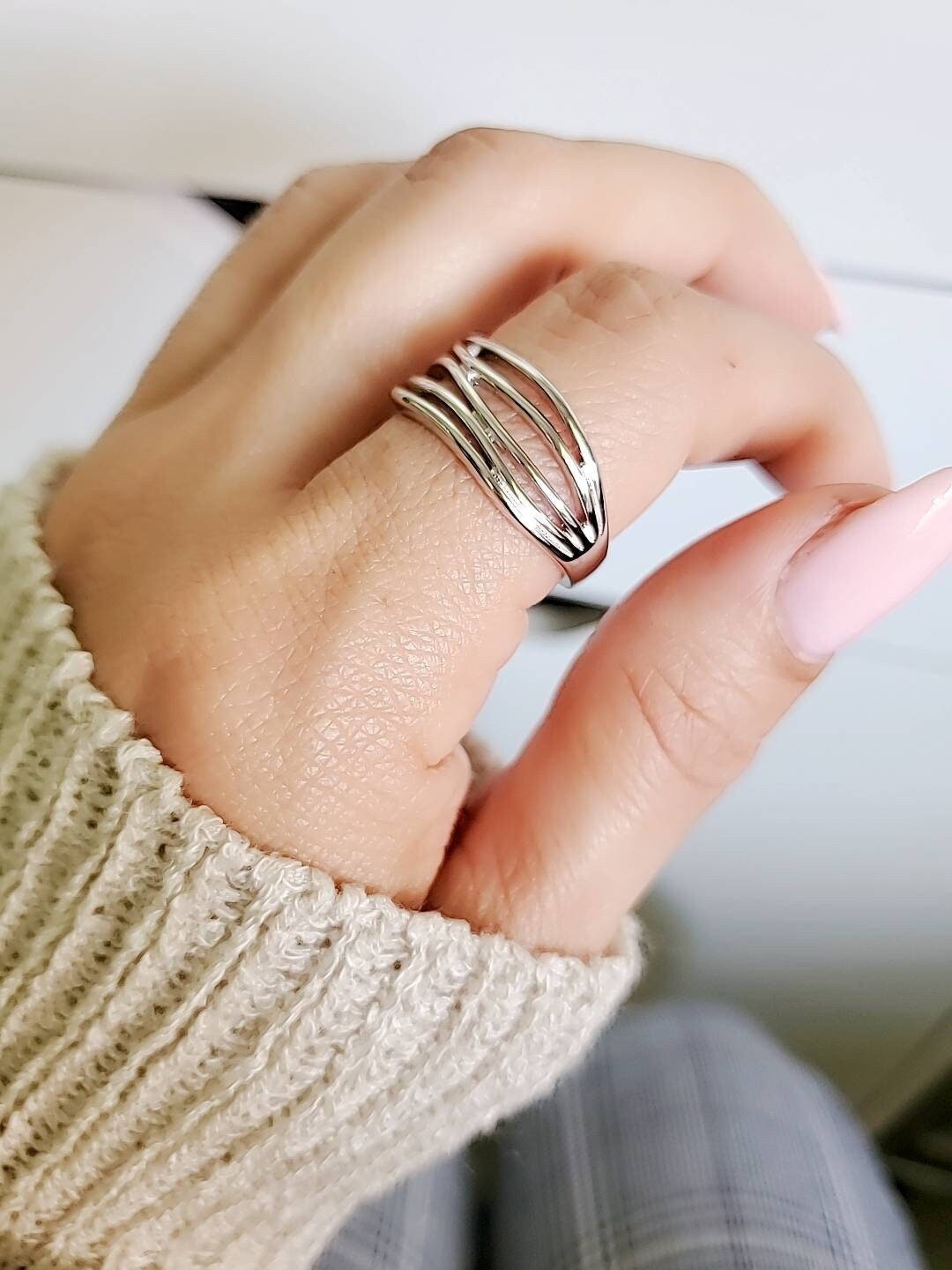 Sterling Silver Wavy Ring, Women's Band, 925 Stamped, Thumb Ring, Bohemian Boho Jewelry, Non Tarnish Ring, Gift for women