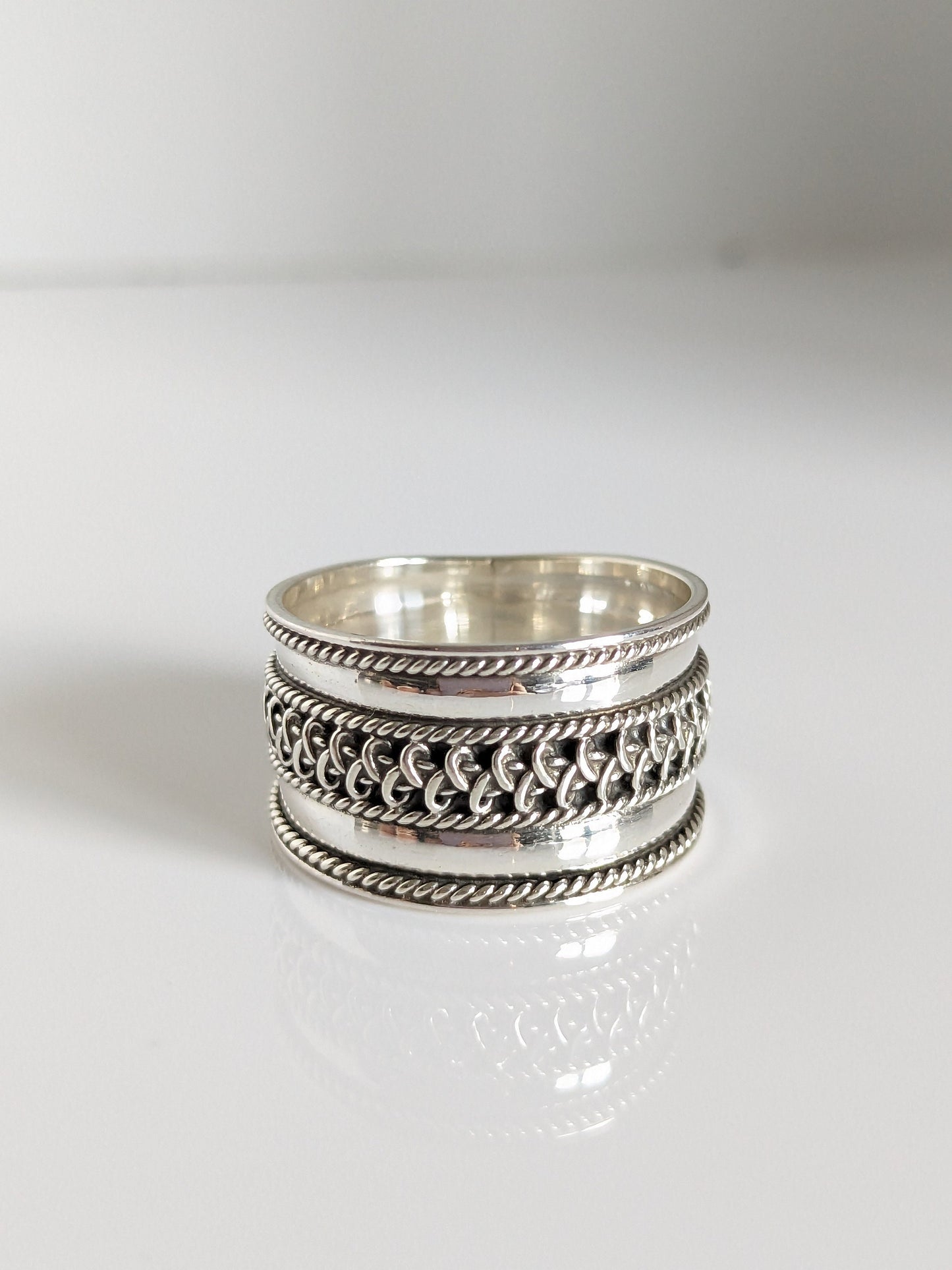 Sterling Silver Ring, Thumb Ring, Wide Band Ring, Lightweight Thumb Band, Bohemian Jewelry, Bali Ring, Tribal Ring