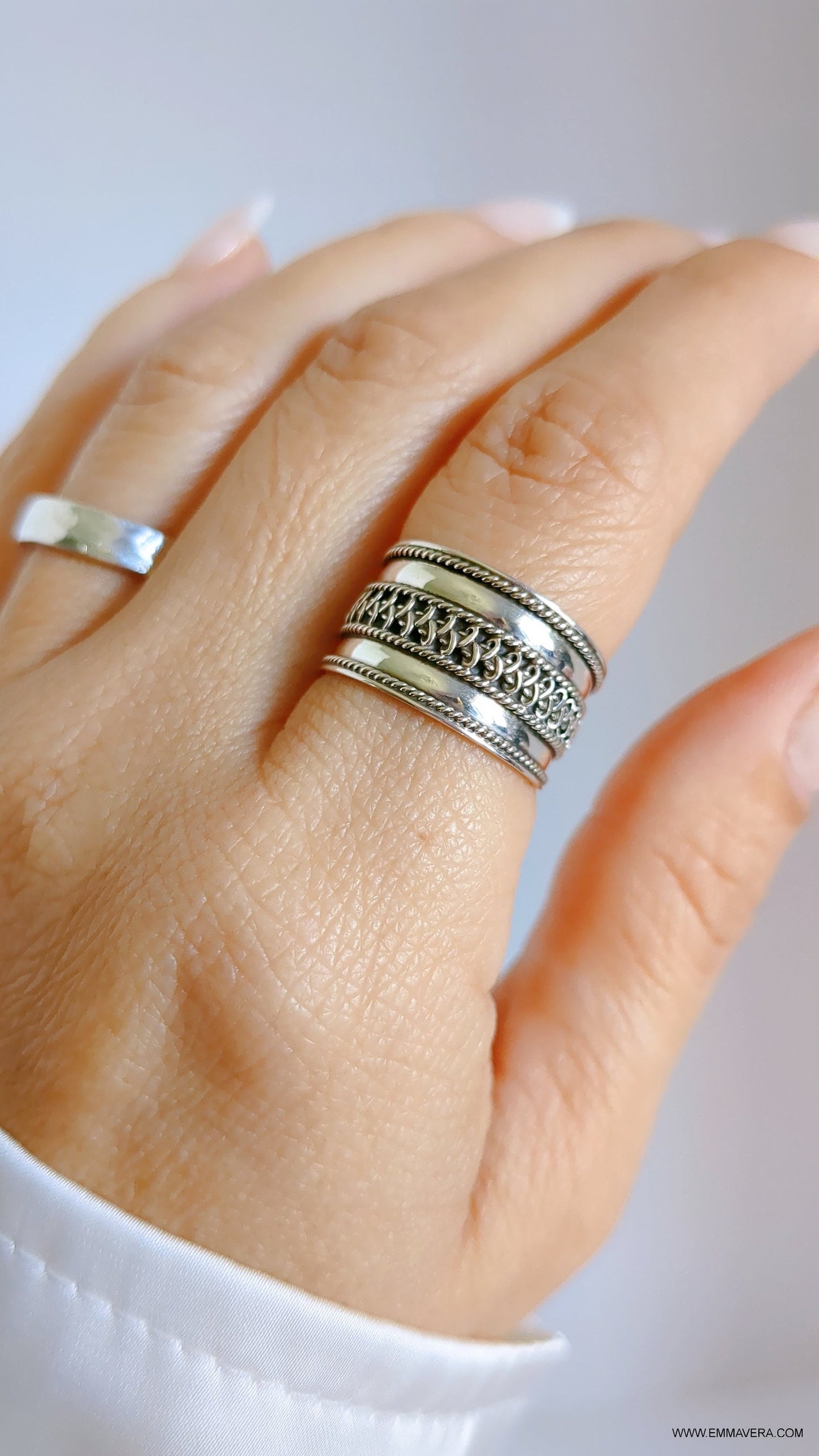 Sterling Silver Ring, Thumb Ring, Wide Band Ring, Lightweight Thumb Band, Bohemian Jewelry, Bali Ring, Tribal Ring