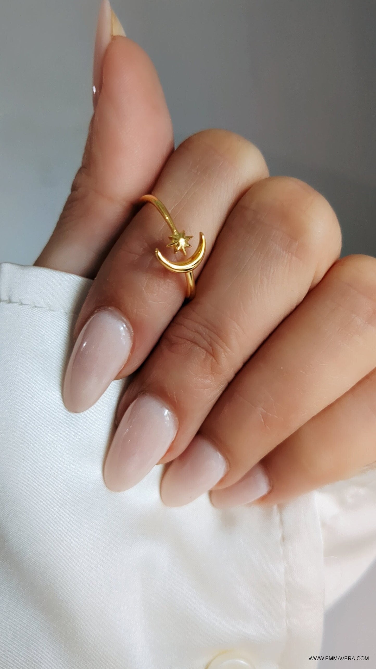 Dainty Gold Moon Star Ring