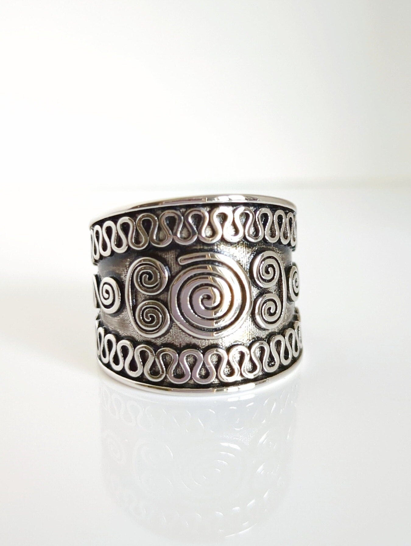 Sterling Silver Chunky Ring, Oxidized Women Silver Ring, Concave Ring, 925 Stamped, Boho Thick Wide Band