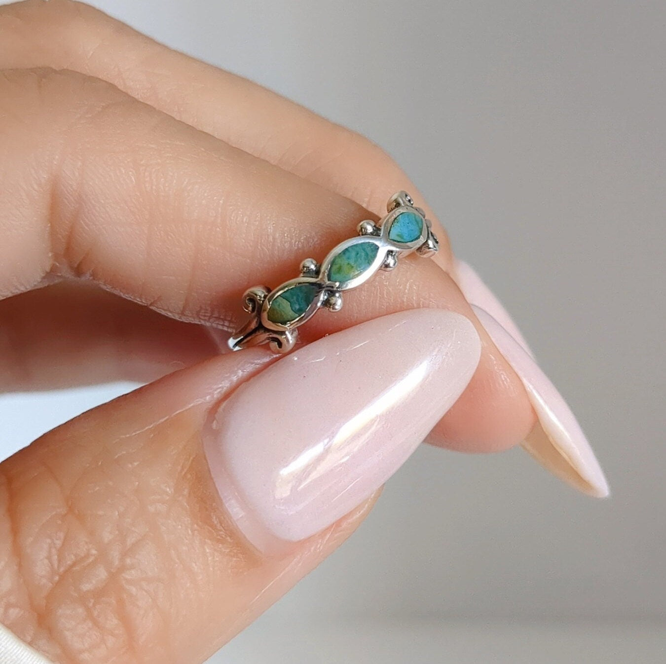 Turquoise Sterling Silver Beaded Bohemian Ring
