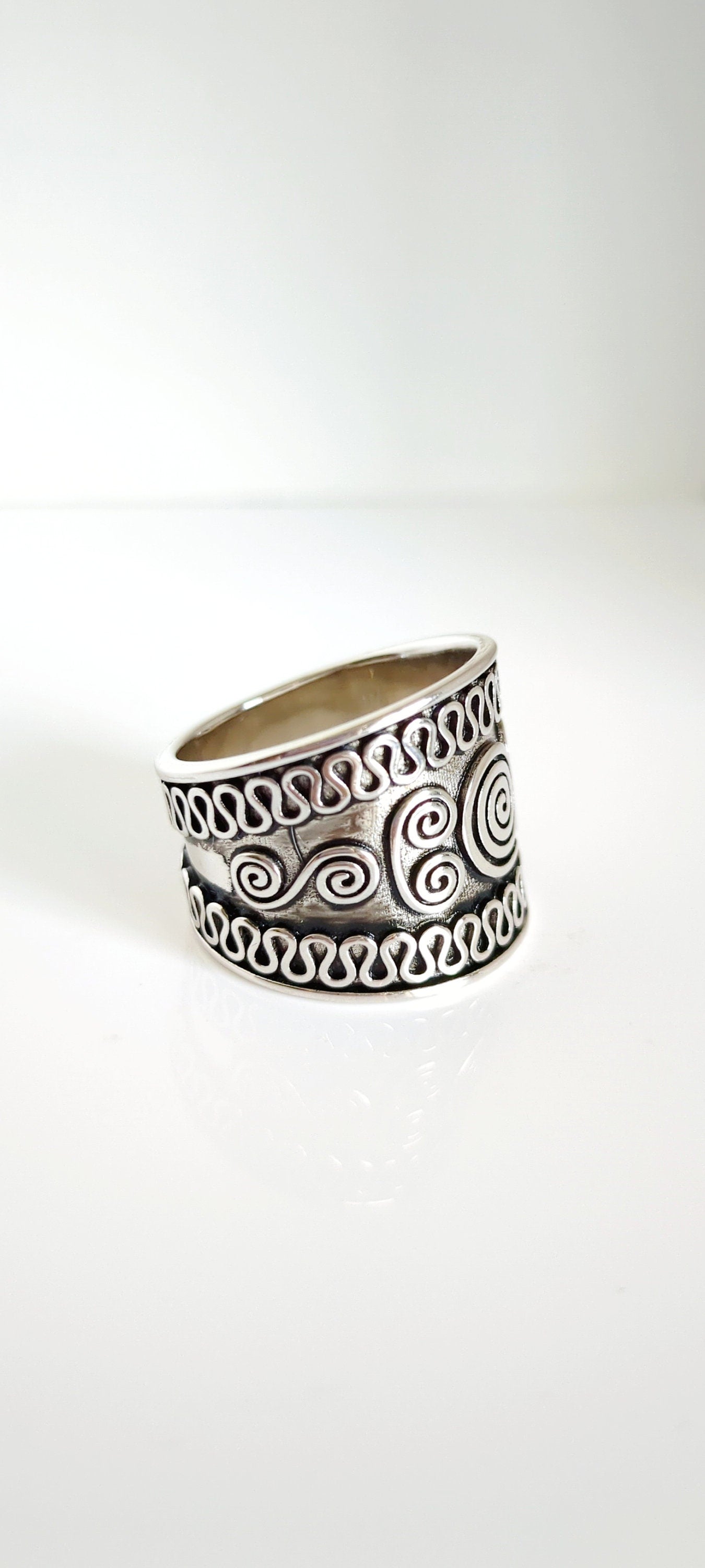 Sterling Silver Chunky Ring, Oxidized Women Silver Ring, Concave Ring, 925 Stamped, Boho Thick Wide Band