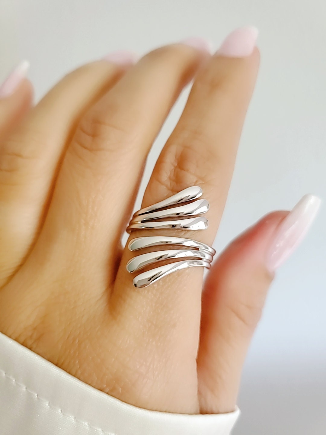 Sterling Silver Wrap Shield Ring – 925 Stamped, Rhodium Plated Non-Tarnish Statement Ring, High Polish Finish, 22.7mm Height