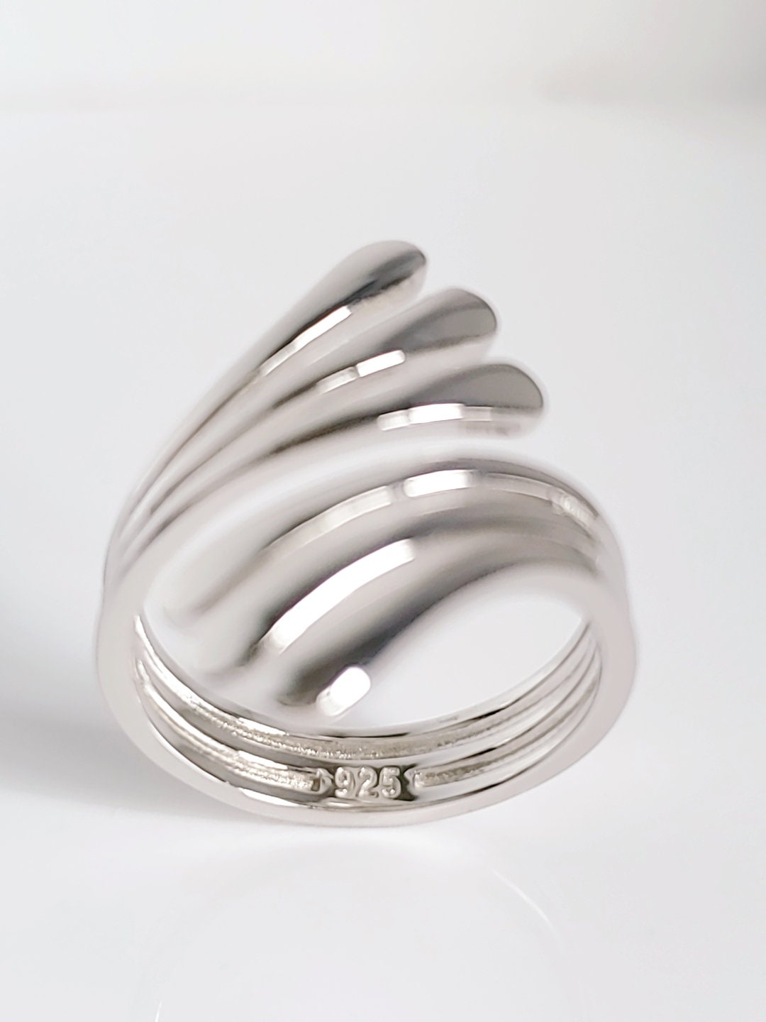 Sterling Silver Wrap Shield Ring – 925 Stamped, Rhodium Plated Non-Tarnish Statement Ring, High Polish Finish, 22.7mm Height