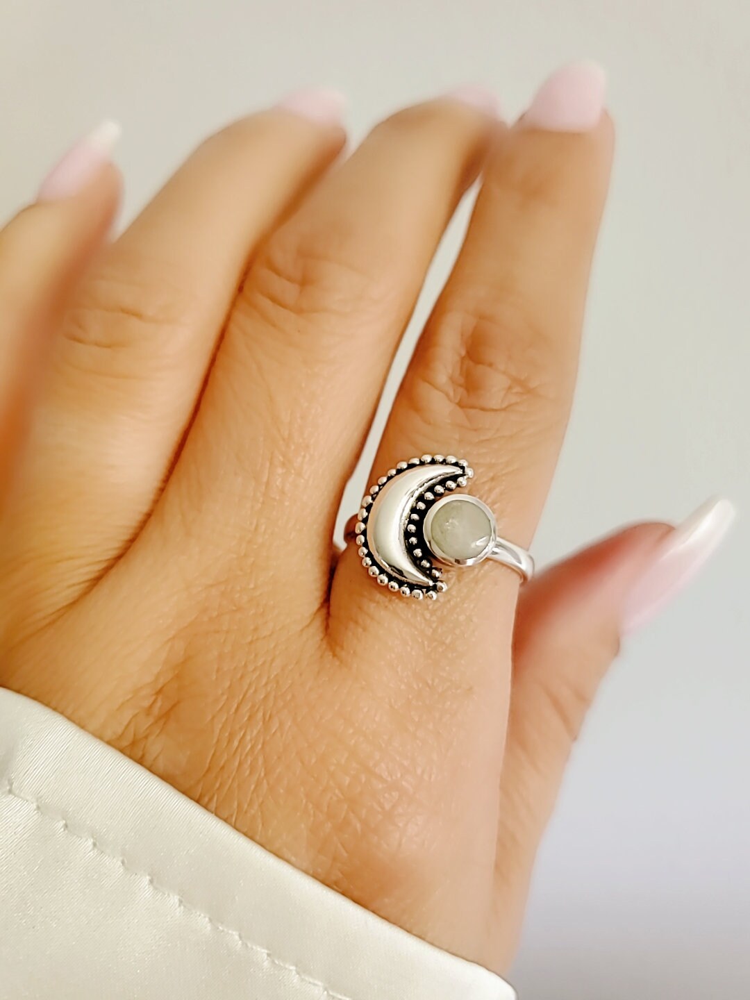 Crescent Mother of Pearl Moon Ring