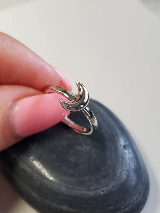 Sterling Silver Crescent Moon Ring, Dainty Moon Ring